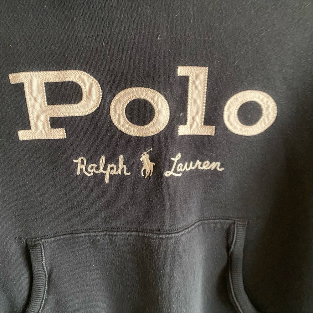 Polo Ralph Lauren Sweatshirt Woman XL Blue Spell Out Logo Preppy Cropped FLAW - Picture 4 of 16